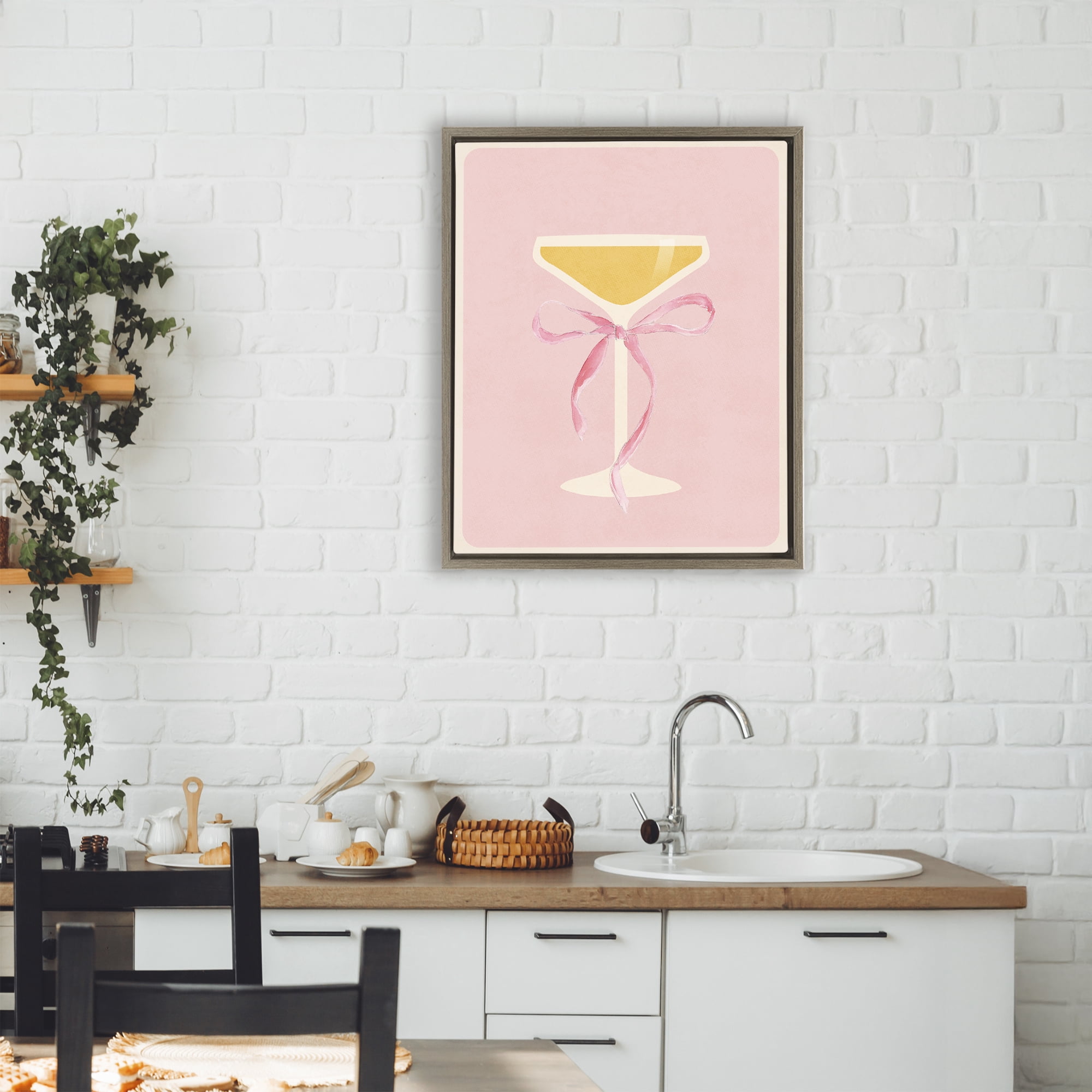 Stupell Industries Champagne Party Glass Brown Framed Floater Canvas Wall Art, design by Lucille Price