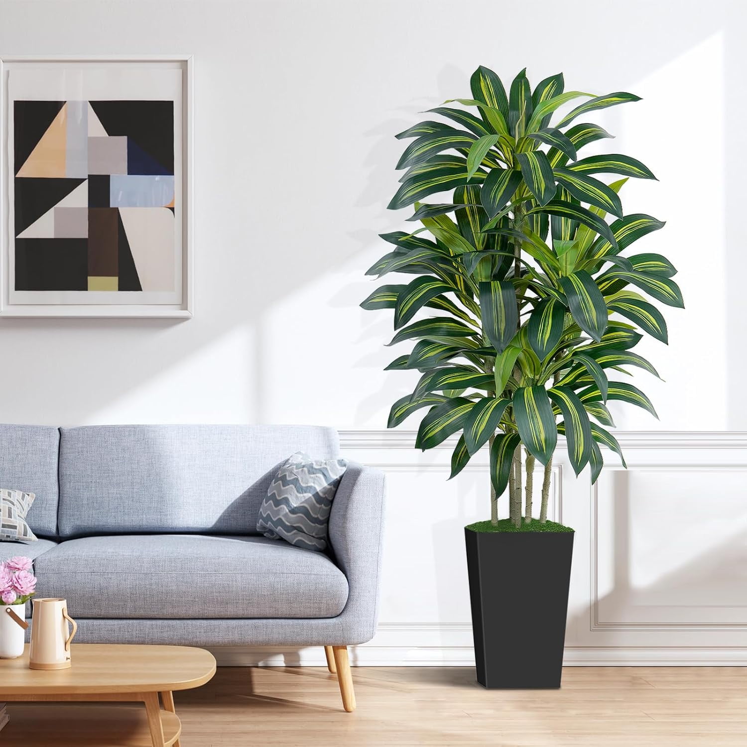 Keeplush 5FT Artificial Dracaena Tree with Planter - Highly Realistic Silk Fake Tree, Adjustable Branches, Maintenance-Free Indoor Faux Plant for Home Office Decor (150cm)