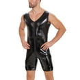 thumbnail image 7 of Men Shiny Leather Bodysuit, Sexy Zipper Open Crotch, Latex Leotard Crotchless, 7 of 7