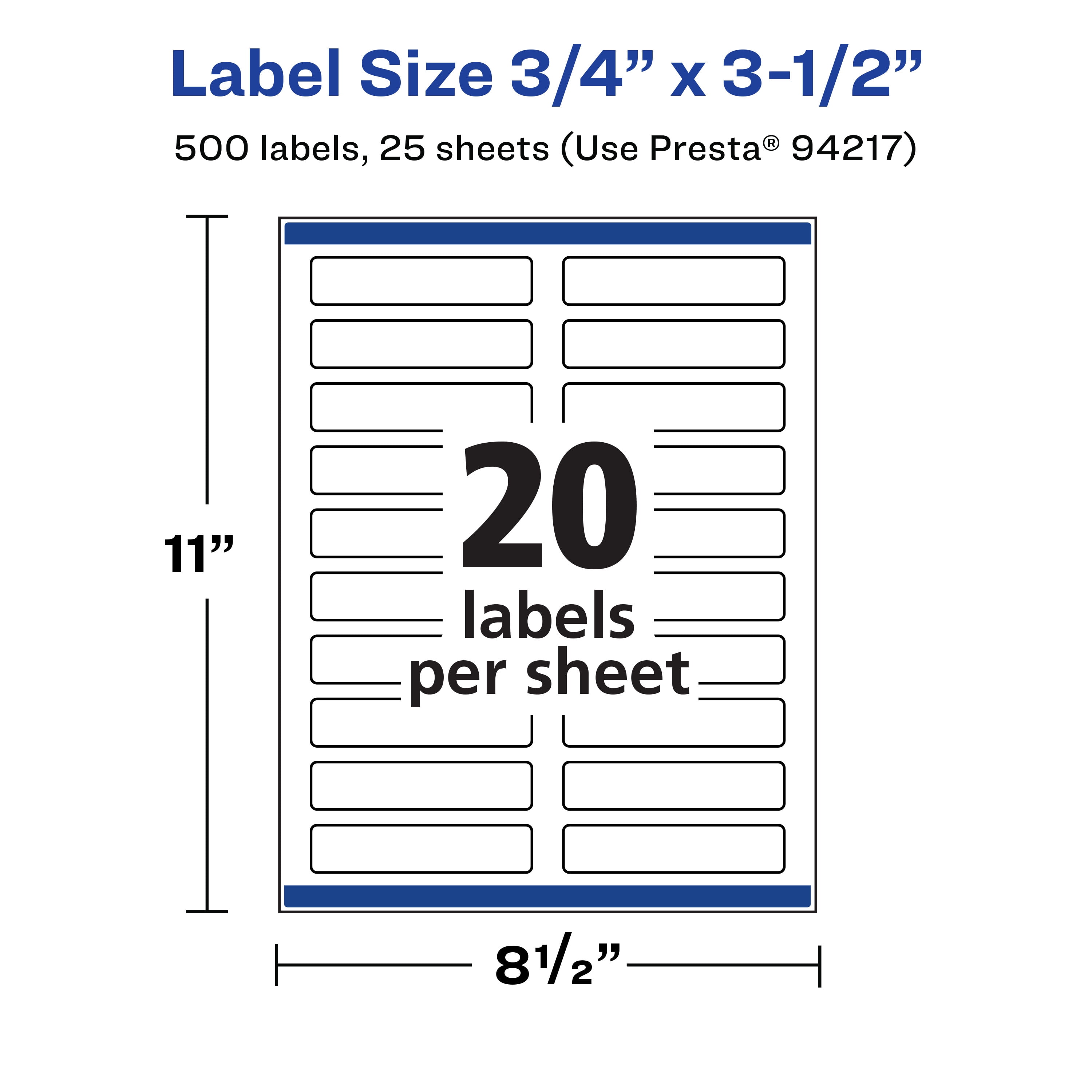 Avery Removable Rectangle Labels, .75" x 3.5", 500ct