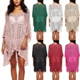 thumbnail image 5 of Women Cover Ups - Crochet Hollow High-Low Short Dolman Sleeves, 5 of 6