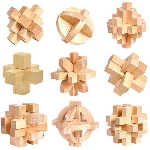 9 Sets Wood Brain Teaser Creative Wooden Puzzle Toy Educational Toy for Kids