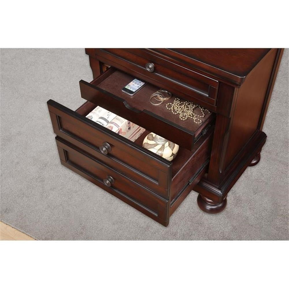 Pemberley Row Wood Brown Cherry Nightstand Rectangular 3-Drawers 30" Assembled