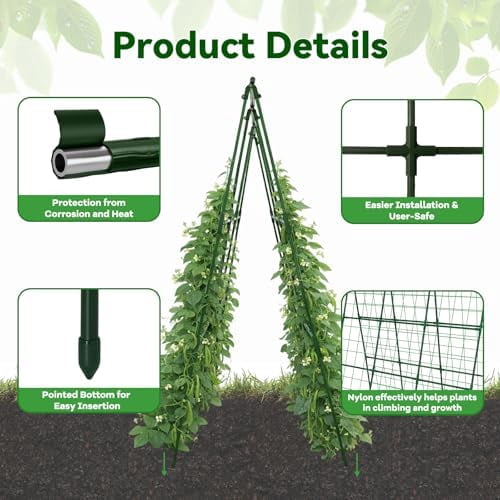 Cucumber Trellis - 49.4"*49.4" Metal Garden Trellis for Climbing Plants, Garden Trellis with Plastic-Coated Steel Pipe, A Frame Trellis for Cucumbers, Peas, Morning Glories(Green)