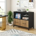 thumbnail image 3 of Tribesigns Lateral File Cabinet with Adjustable Drawers, 35.4" Modern Office Printer Stand with Open Storage Spaces, Ideal for Letter/A4 Files, Black & Brown, 3 of 7