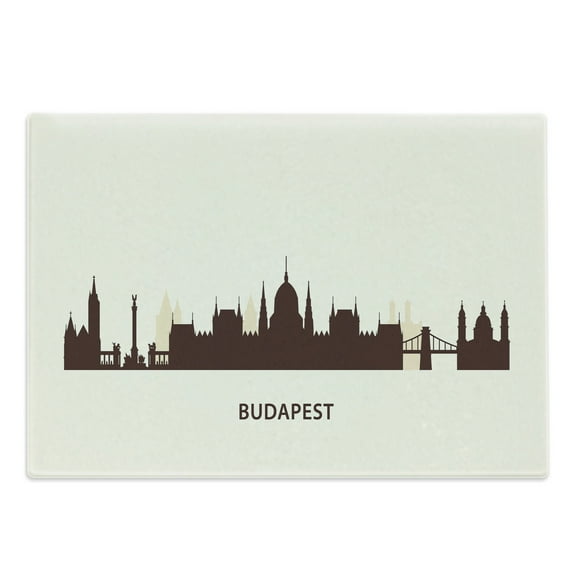 Hungary Cutting Board, Silhouette of Budapest City Famous Eastern European Architecture Panorama, Decorative Tempered Glass Cutting and Serving Board, in 3 Sizes, by Ambesonne