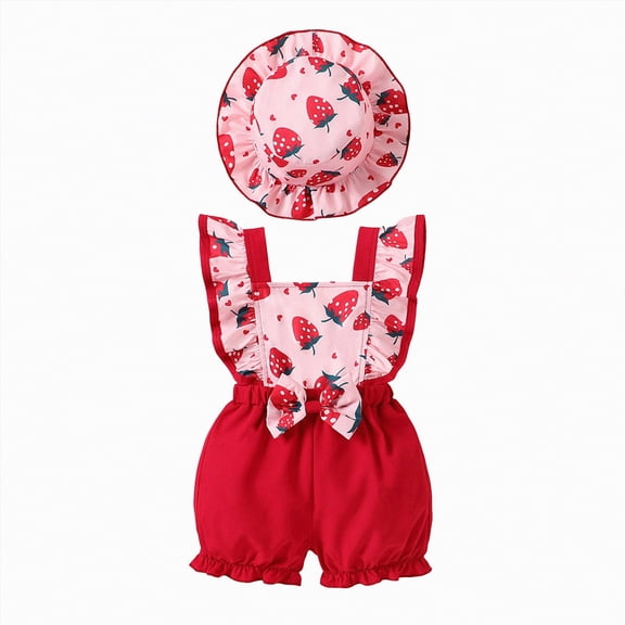 Sgkm Newborn Girl Outfits Butterfly Print Sleeveless Strap Jumpsuit with Sun Hat Cute Beach Summer 2 Piece Set