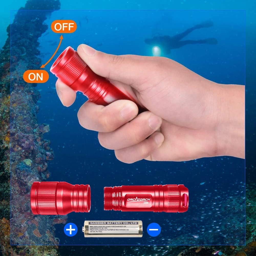 ORCATORCH D560 Mini Scuba Dive 650 Lumen Headlamp with 360 Degree Rotatable Mask Clip