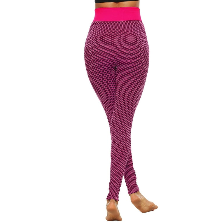 Hfyihgf Women's High Waist Yoga Pants Tummy Control Workout Ruched Butt  Lifting Stretchy Leggings Textured Booty Tights(Hot Pink,XL)