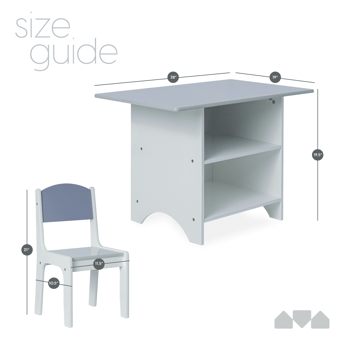 Milliard Kids Table and Chair Set Wood with Storage Shelves with Modern Gray Colors