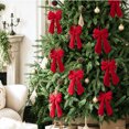 thumbnail image 5 of Red Flocked Bow Christmas Ornament with Velvety Soft Touch – Perfect for Tree, Wreath, and Door Decor, 5 of 6
