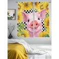 thumbnail image 3 of Farm Pink Pig Sunflower Sheer Curtains 2 Panels Set Country Farmhouse Yellow Flower Black Checkered Sheer Window Curtains Light Filtering Rod Pocket Voile Drapes for Bedroom Living Room 52"X72", 3 of 8