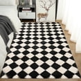 thumbnail image 3 of Pentantan 5’x 8’ Shag Area Rugs, Soft Fluffy Modern Checkered Indoor Carpet for Living Room Bedroom, Black & White, 3 of 7