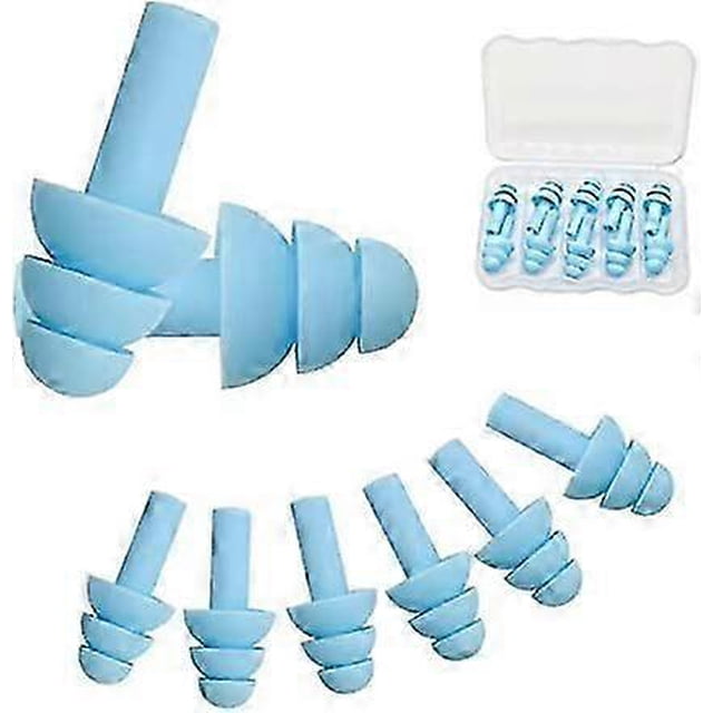 5 pares de tapones para los oídos, tapones de silicona suave para leer, dormir y nadar (azul)