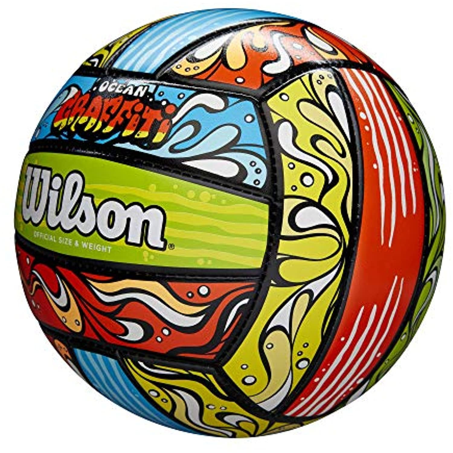 WILSON Ocean Graffiti Outdoor Recreation Volleyball - Official Size, Green/Orange/Blue