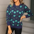 thumbnail image 6 of Irish Clover Knitted Sweater for Women Long Sleeve Crewneck Pullover Tops Navy S, 6 of 9