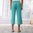 thumbnail image 5 of ABATAB Cotton Linen Pants for Women Wide Leg Lounge Cropped Trousers Drawstring Summer Beach Capri Trousers Outfits, 5 of 6