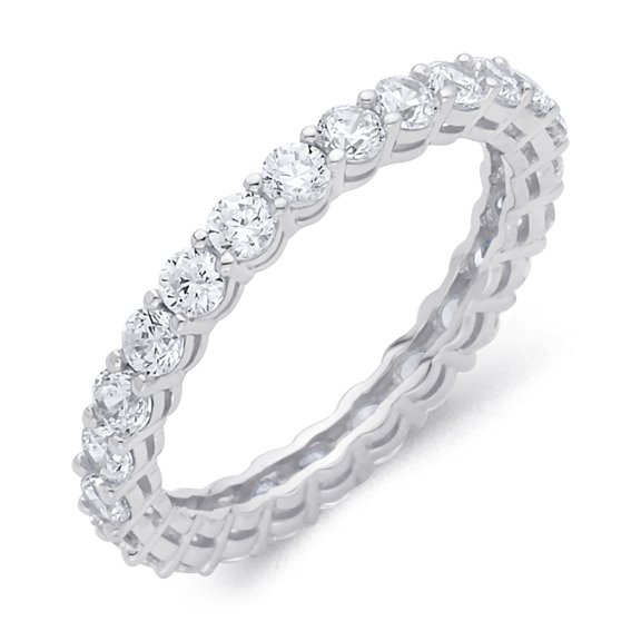 Wellingsale 14k White Gold Polished CZ Cubic Zirconia Classic Prong Set Eternity Wedding Ring Band