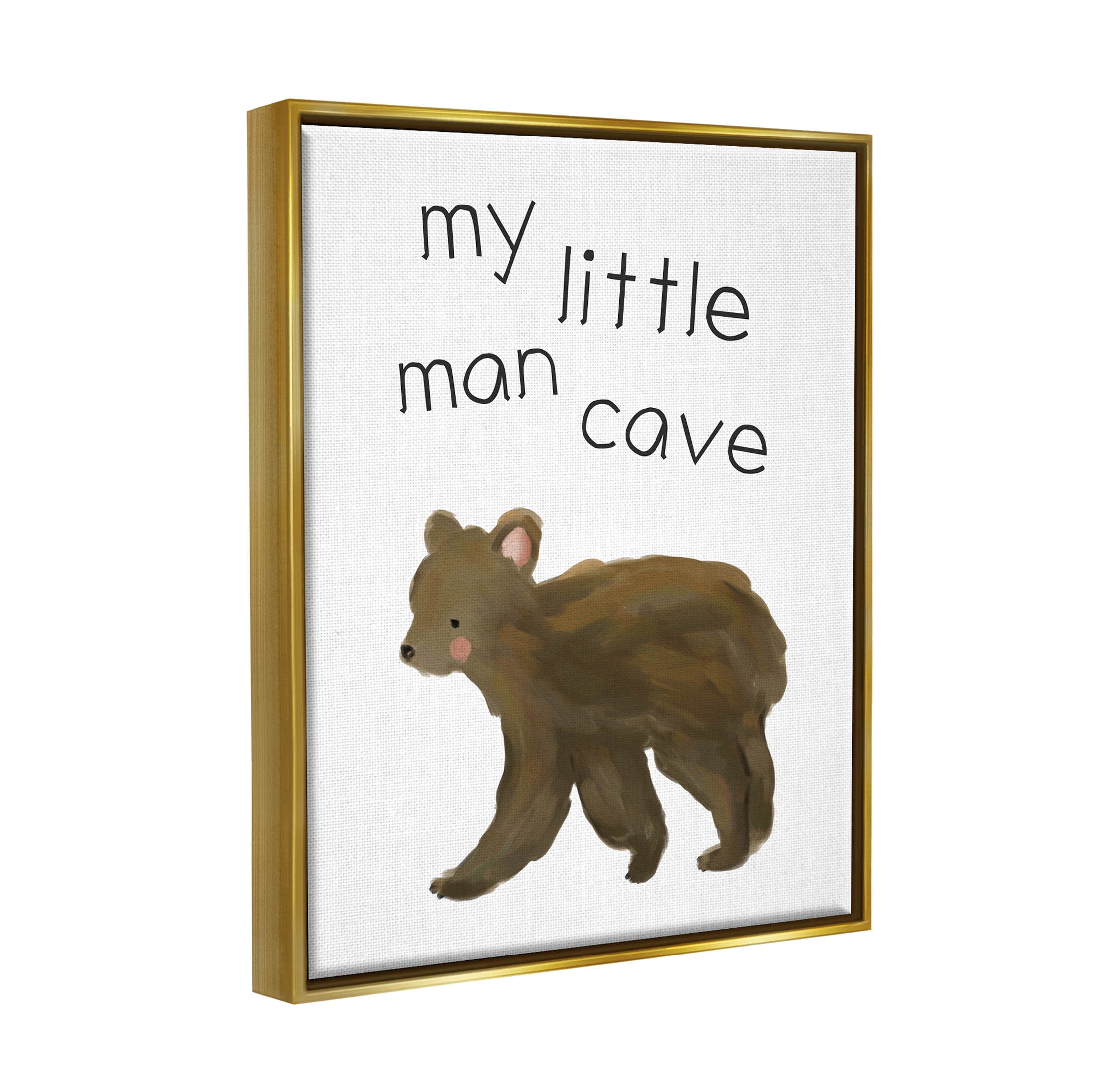Stupell Industries My Little Man Cave Bear Graphic Art Metallic Gold Floating Framed Canvas Print Wall Art, Design by Leah Straatsma
