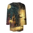 thumbnail image 7 of JoveMarine Halloween Shirts for Women, 3/4 Sleeve Crew Neck with Moon Bat Print, Loose Fit Fall Graphic Tee,Black L, 7 of 7