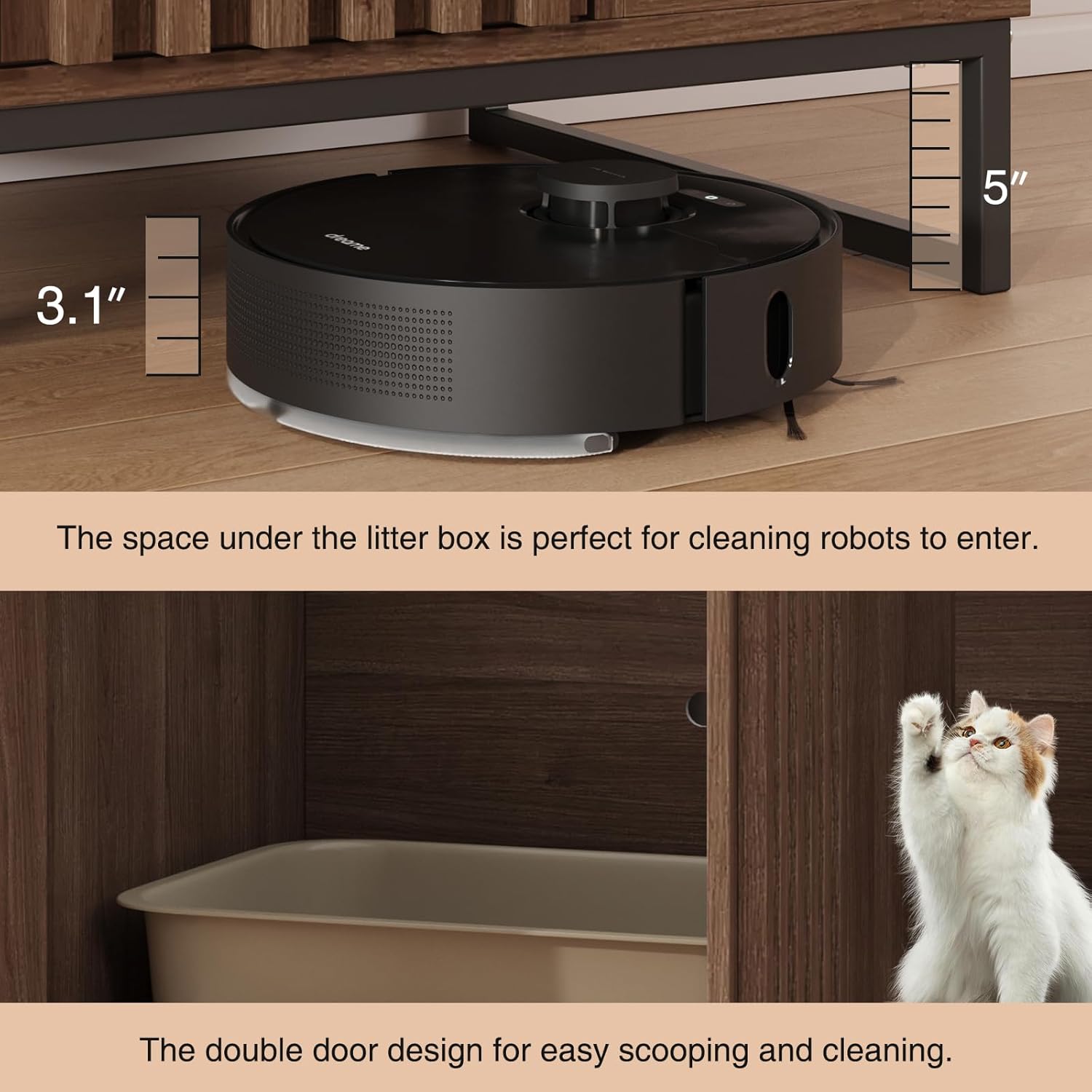 Vabches Hidden Cat Litter Box Enclosure Furniture, Multi-Functional Cat Washroom Bench with Cat Scratching Pad and Fluted Doors