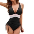 thumbnail image 1 of FhsagQ Ensembles de Maillots de Bain pour Femmes Grande Taille Robe de Bain Maillot de Bain pour Femmes Maillots de Bain Col en V Bretelles à Cordon Réglable Maillots de Bain Ensembles de Maillots de Bain pour Femmes Bleu Noir P, 1 of 3