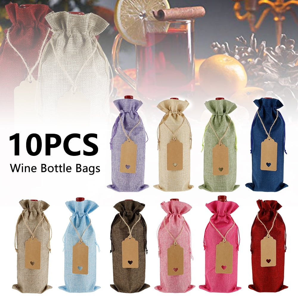 KTCINA Burlap Wine Bags with Drawstrings 10Pcs Wine Gift Bags Reusable