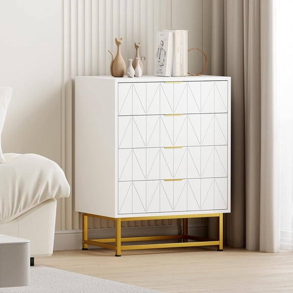 4 Drawer Dresser for Bedroom, Modern Chest of Drawers Organizer Storage with Metal Handles, Small Dresser Storage Cabinet for Bedroom, Living Room