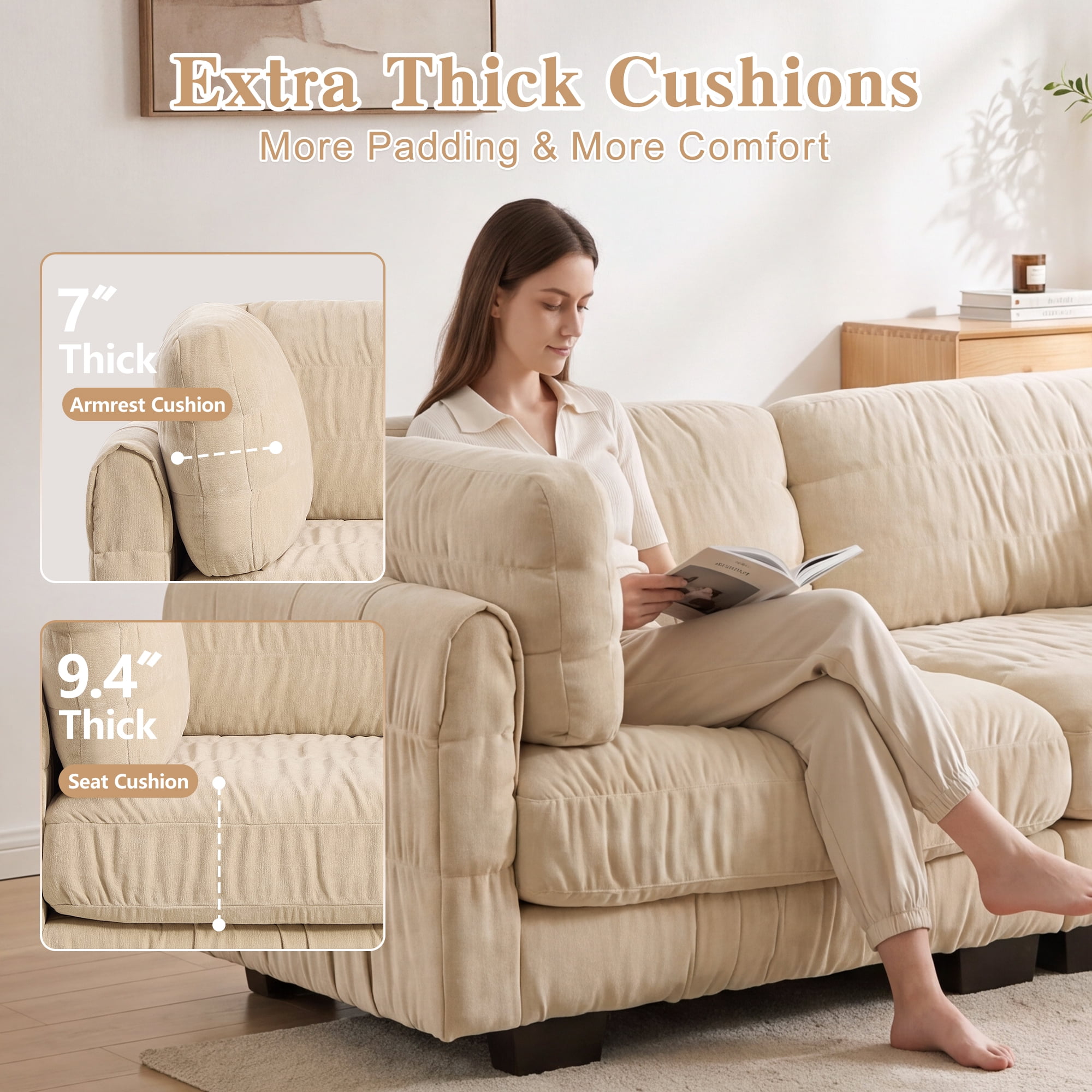 140" L Shape 4 Seat Chenille Modular Sectional Sofa with Ottoman and L Shape Back Cushions,Easy Assembly