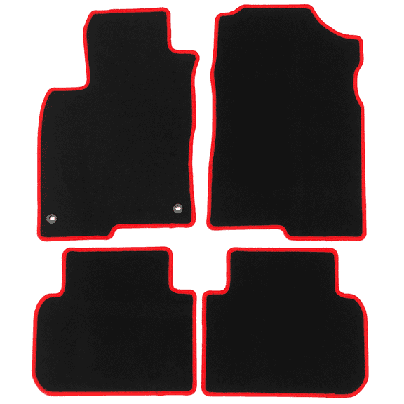 Ikon Motorsports Floor Mats Compatible with 2022-2025 Honda Civic & 2023-2025 Acura Integra Black With Red Edge Nylon Carpet Car Floor Mat 4Pcs Set