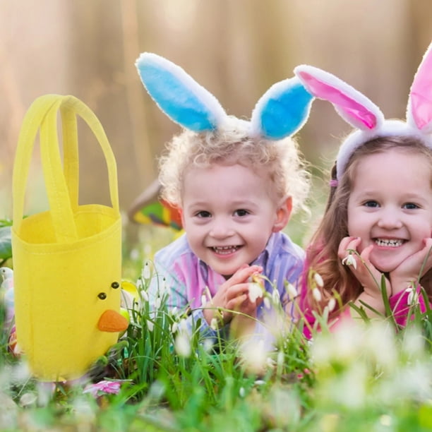 Happy Easter Egg Hunt Bags Bunny Gift Bags with Handles Easter Canvas Gift Bag Canvas Bunny Gift Bag Candy Bag Tote Bag Easter Basket for Easter Party Supplies (Yellow)
