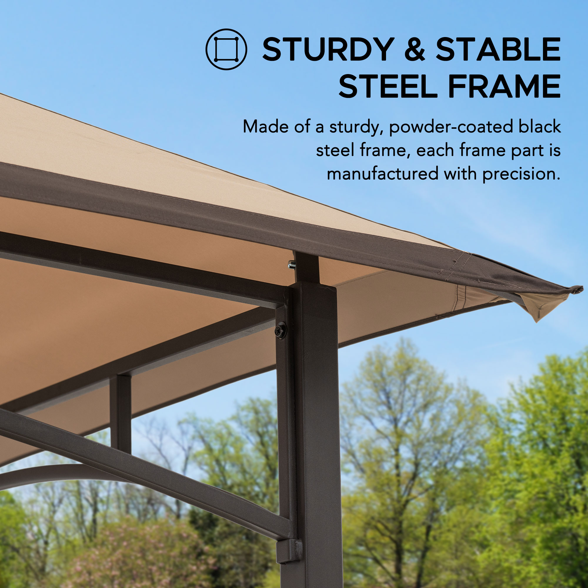 Sunjoy Orville 8 ft. x 5 ft. Brown Steel 2-tier Grill Gazebo with Tan and Brown Canopy