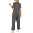 thumbnail image 4 of Mohiass Womens 2 Piece Sets Casual Dressy Crew Neck Outfits Travel Summer Matching Sets Vacation Short Sleeve Wide Leg Crop Pants Lounge Sets Gray M, 4 of 6