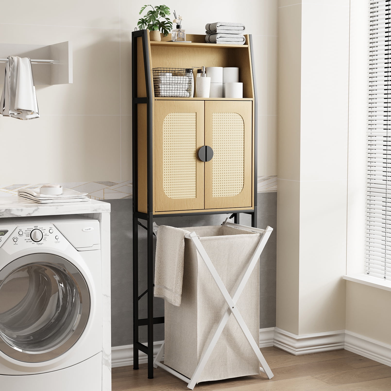 Vividwood Over-the-Toilet Cabinet with Soft Close Doors, Off-White