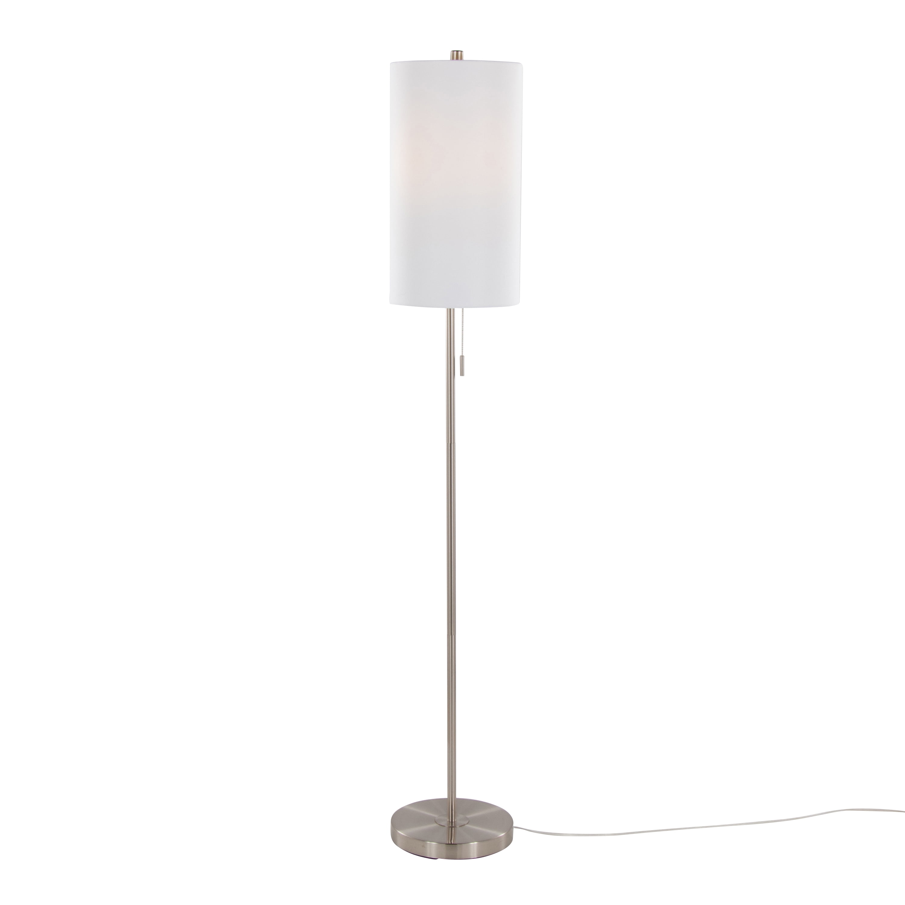 Newest 62" Contemporary Floor Lamp, Brushed Nickel with White Textured Linen Shade for Living Room & Bedroom