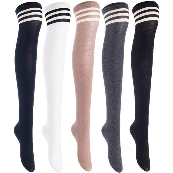 Lian LifeStyle Women's 5 Pairs Adorable Comfortable Soft Thigh High Over Knee High Cotton Socks Size 6-9 L1023Random