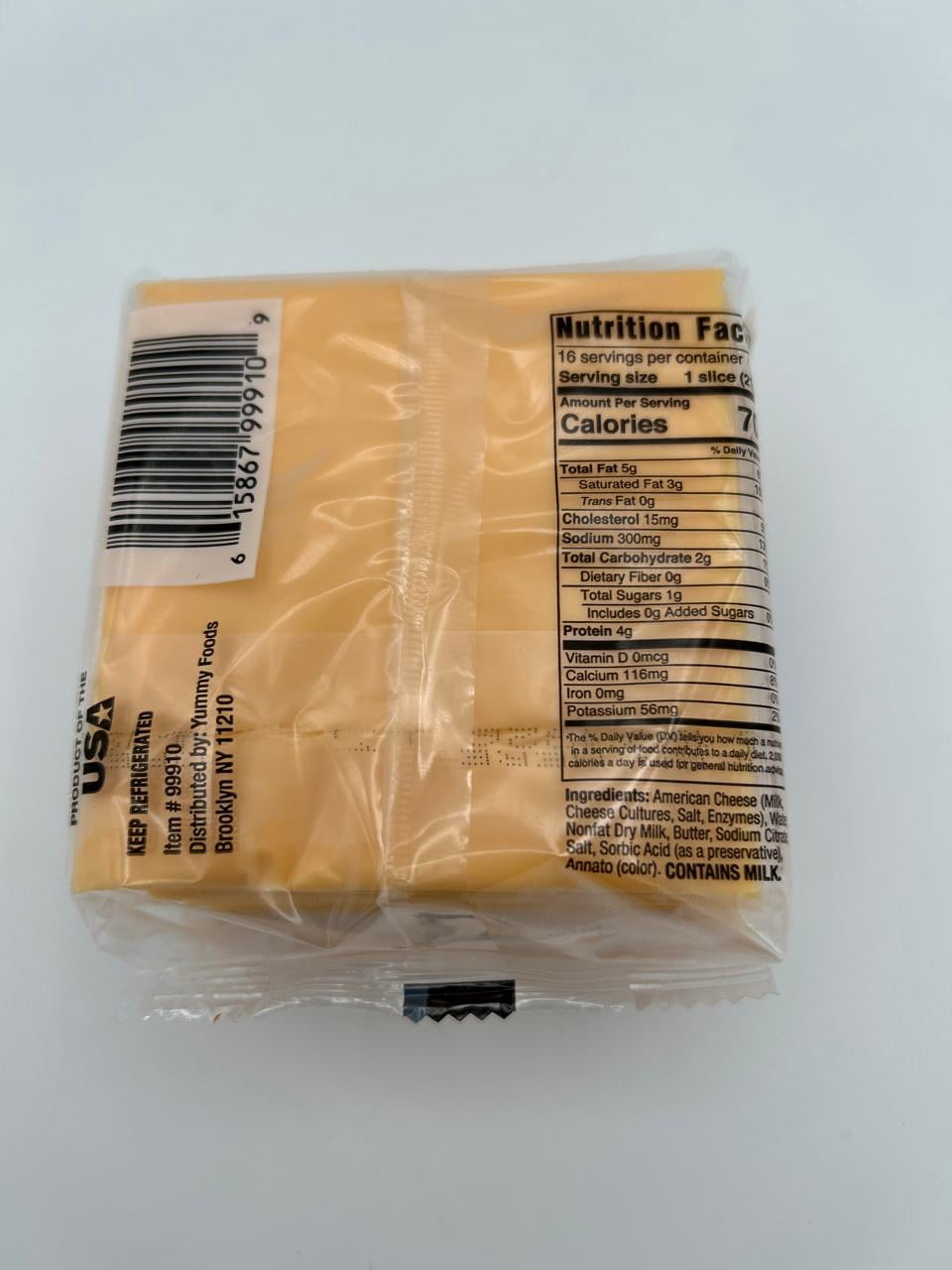 YUMMY IND WRAPPED YELLOW AMERICAN CHEESE 12 OZ