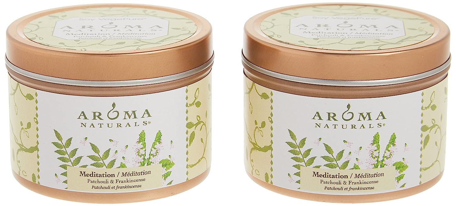 Aroma Naturals Tin Candle with Patchouli and Frankincense Essential Oil Natural Soy Scented, Meditation, 2 Count - image 2 of 6