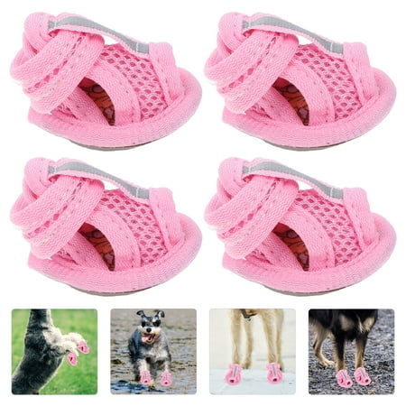 Dog Sandal  4pcs Summer Breathable Pets Dog Boots Mesh Sandals Dog Shoes Anti-slip Sneakers Pet Supplies (Pink) - Size 1