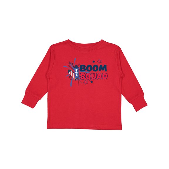 Inktastic 4th of July Boom Squad Blue and Red Fireworks Boys or Girls Long Sleeve Toddler T-Shirt