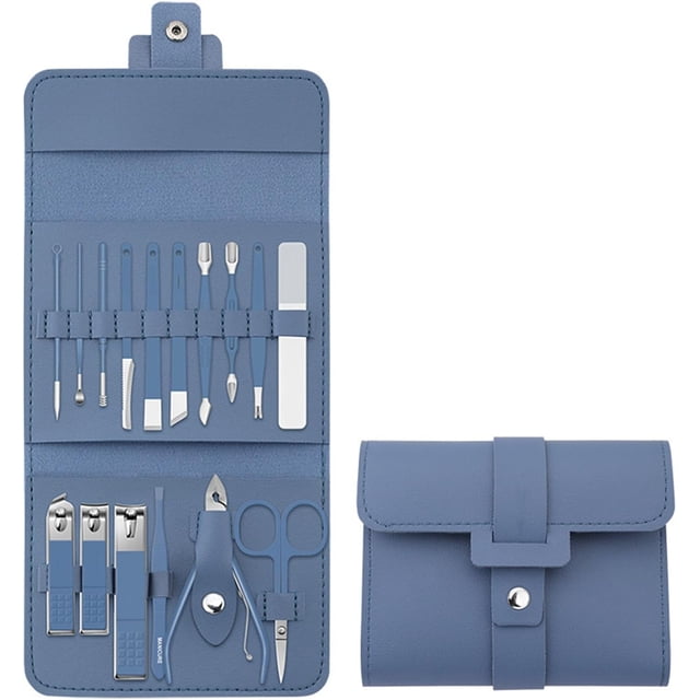 Juego de manicura y pedicura xinyu 16/12 piezas Cortaúñas de acero inoxidable Kit de cuidado profesional Estuche de viaje azul A-16