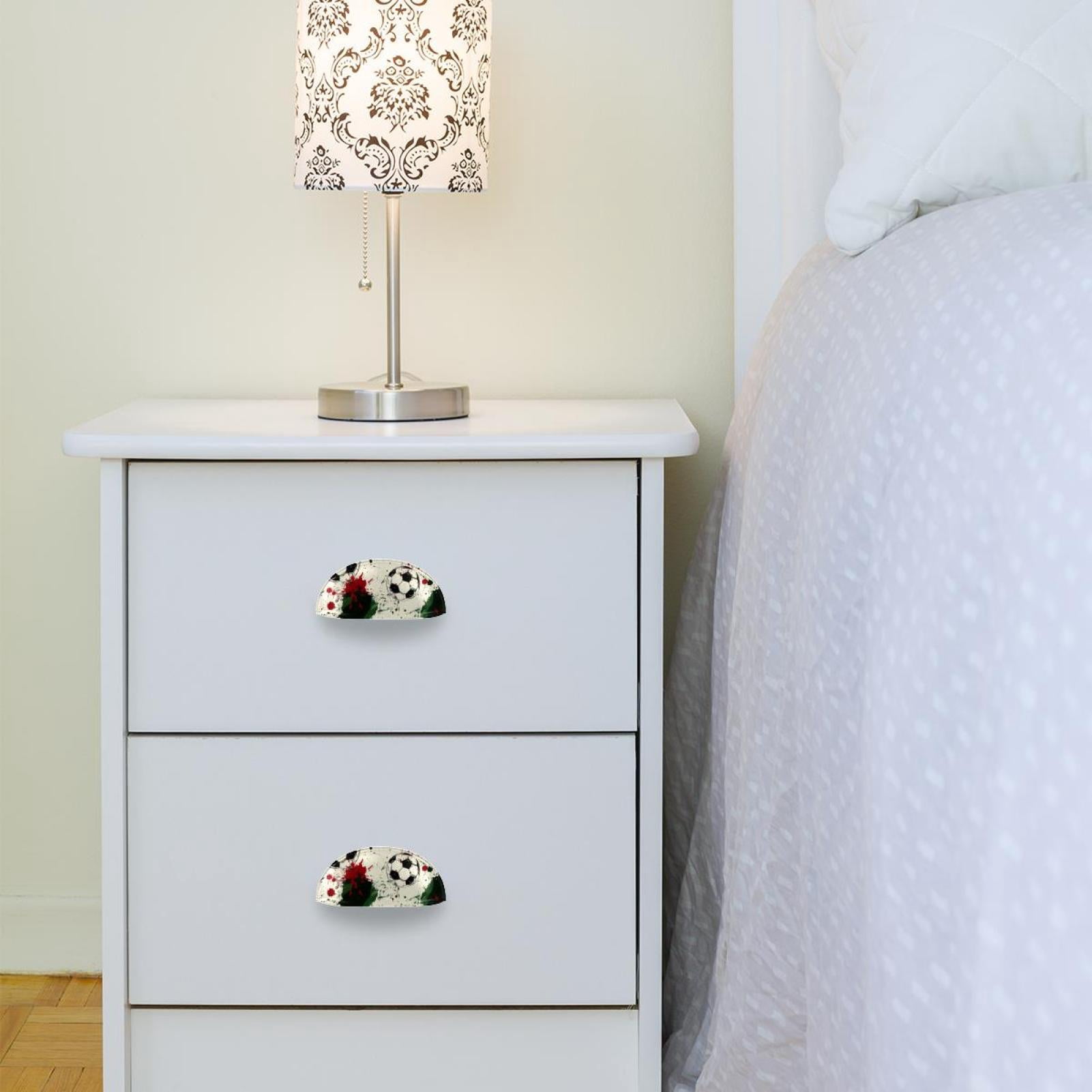 PhooArto 6 Pcs Cup Drawer Pulls, Grunge Splashes Soccer Football Pattern Shell Shape Handles Cabinet Knobs for Dresser Cupboard Closet Wardrobe with Screws