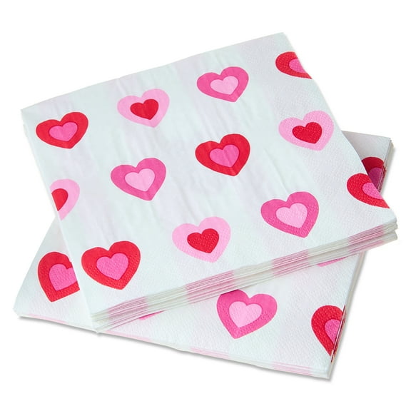 Hearts Disposable Lunch Napkins, Pink, 6.5" x 6.5", 16 Count, Valentine's Day by Way To Celebrate