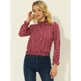 thumbnail image 4 of Blusa de lunares florales con dobladillo con volantes en la cintura para mujer Rojo Oscuro M, 4 of 4