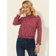 thumbnail image 4 of Blusa de lunares florales con dobladillo con volantes en la cintura para mujer Rojo Oscuro M, 4 of 4