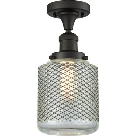 

Oil Rubbed Bronze Tone Semi Flush 6 Wide Vintage Wire Mesh Glass Steel/Cast Brass Medium Base LED 1 Light Fixture