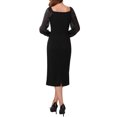thumbnail image 3 of INSPIRE CHIC Women's Dress Square Neck Mesh Long Sleeve Back Slit Evening Cocktail Pencil Dresses S Black, 3 of 6