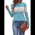 thumbnail image 1 of Suéteres de Punto A Rayas de Larga con Cuello Redondo, Ajustados y A para Mujer. Azul XXL, 1 of 8