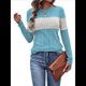 thumbnail image 1 of Suéteres de Punto A Rayas de Larga con Cuello Redondo, Ajustados y A para Mujer. Azul XXL, 1 of 8