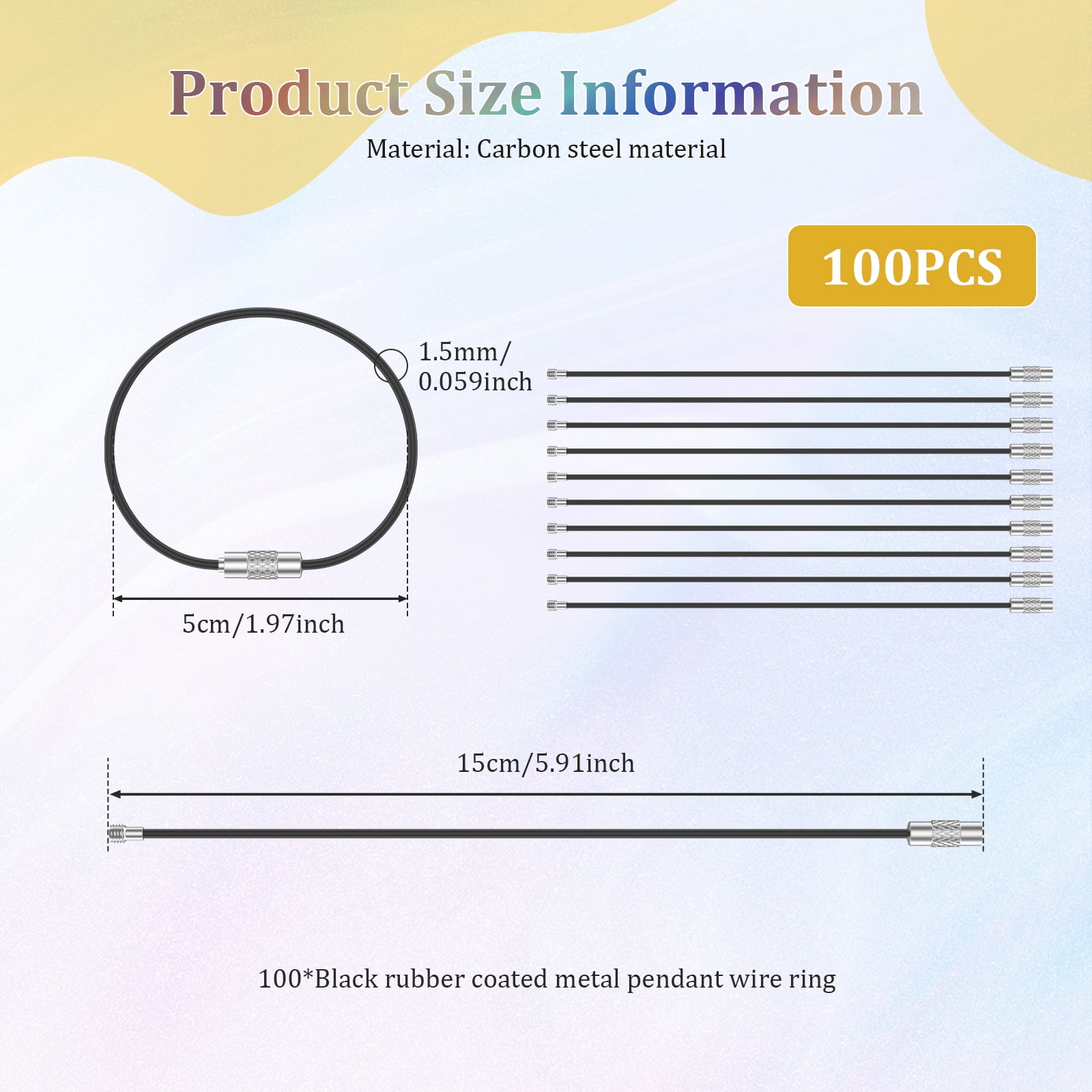 100/200 PCS Keychain 5.9 Inches Wire Ring 0.059 Inches Thickness Cable Loop Ring for Hanging Luggage Tag Key and ID Card